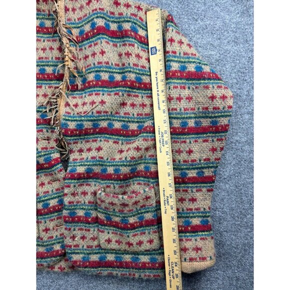 Vintage Recent Works Cardigan Women's S Tan Multi Stripe Fringe Pockets Sweater - Picture 6 of 8